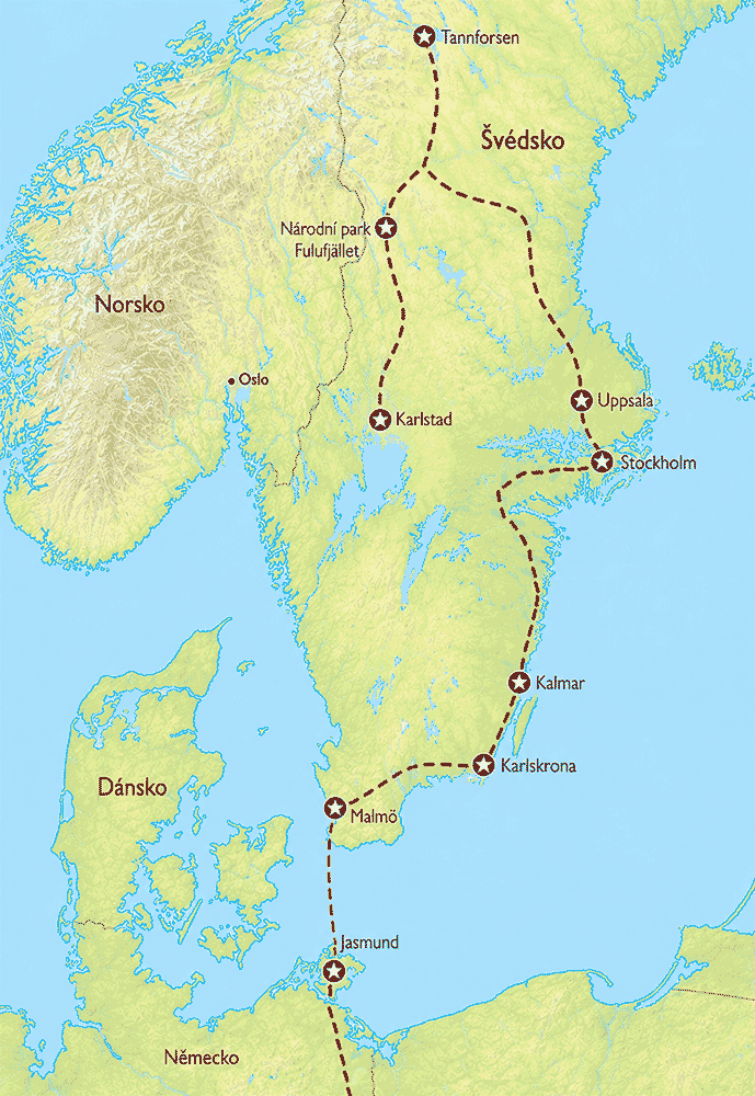 Poznávací zájezd Švédské království, Mapa