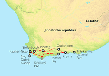 Poznávací zájezd JAR – Z Kapského Města po Port Elizabeth, Mapa